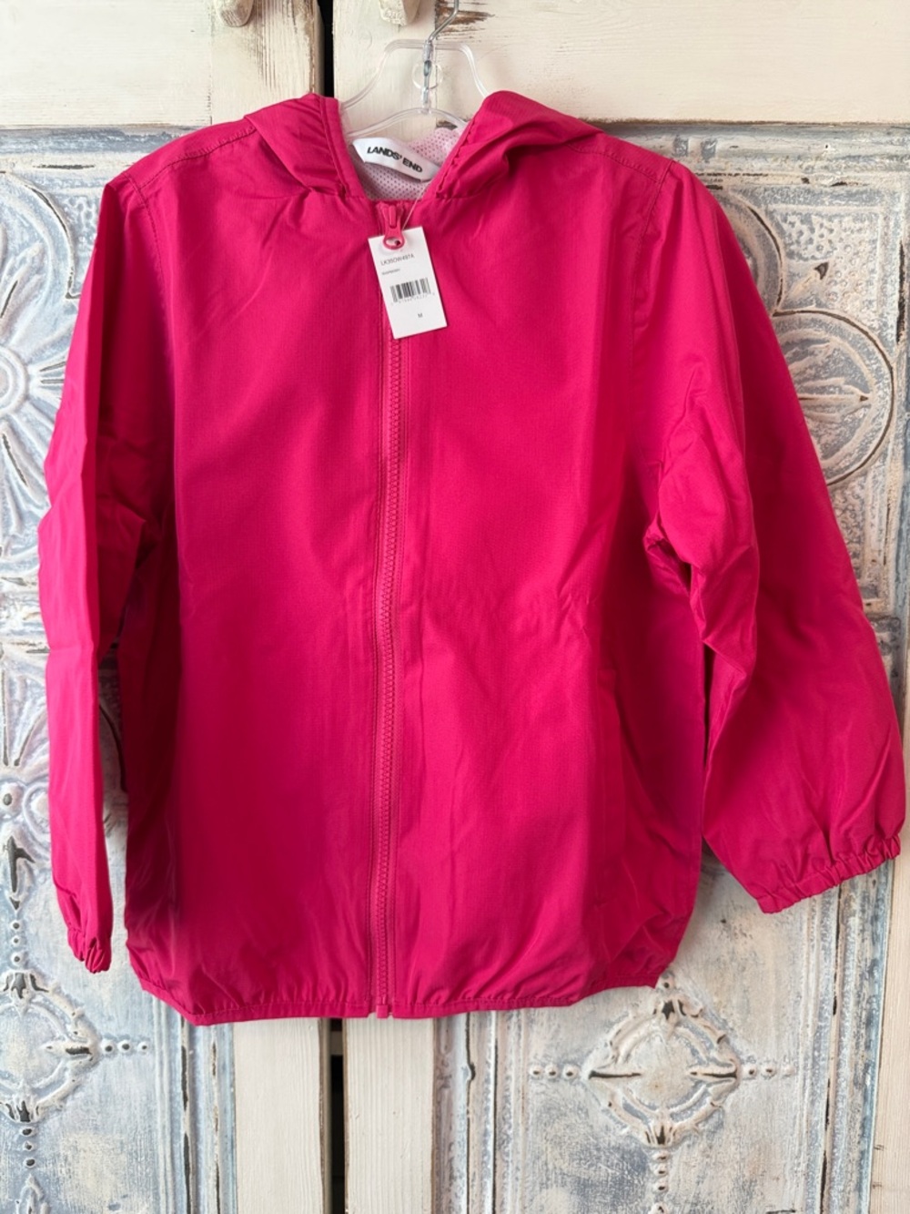 Lands' End Girls' Bright Hot Pink Hooded Windbreaker